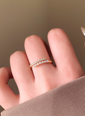 古里雅白色珍珠锆石戒指高级感