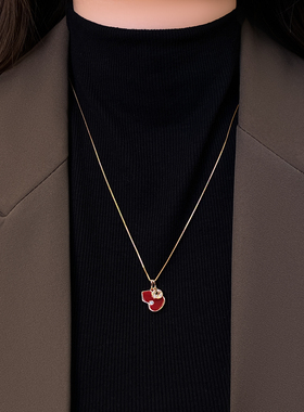 古里雅红色葫芦吊坠项链高级感