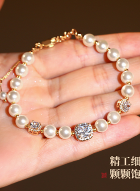 古里雅金色锆石珍珠手链高级感