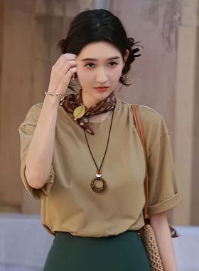 古里雅长款棕色圆环项链高级感