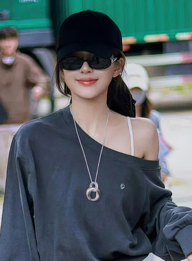 古里雅银色圆环长款项链高级感