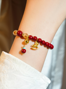 高级感沙金小马朱砂手链高级感
