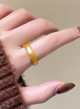 古里雅古法沙金磨砂戒指高级感