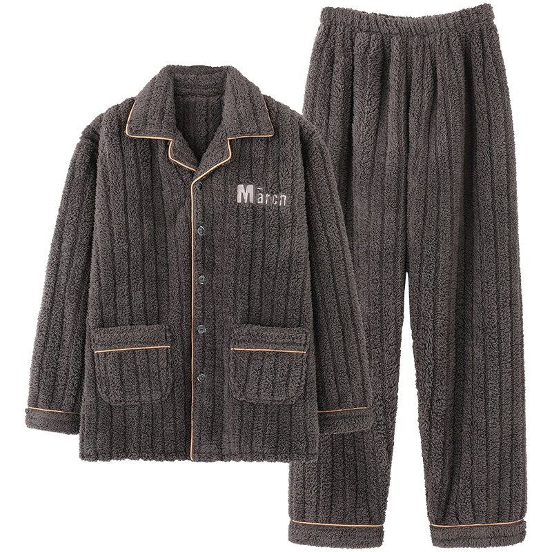 蓝豆娘男秋冬款保暖中年北极绒睡衣 蓝豆娘睡衣/家居服套装