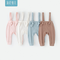 Tonneifold baby back with pants spring autumn season new long pants elastic cotton baby can open crotch protective conjoined pants