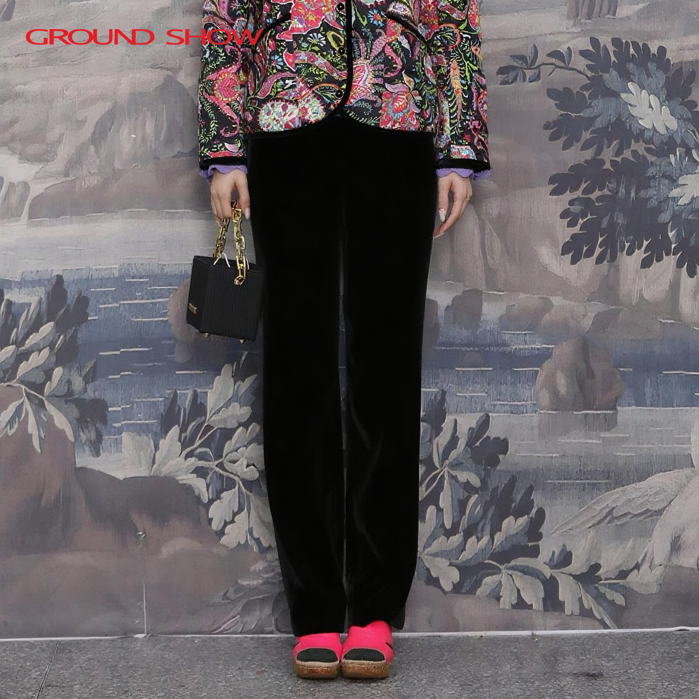 阁兰秀2025年秋冬新品黑色丝绒直筒裤百搭下搭休闲裤商场同款女装