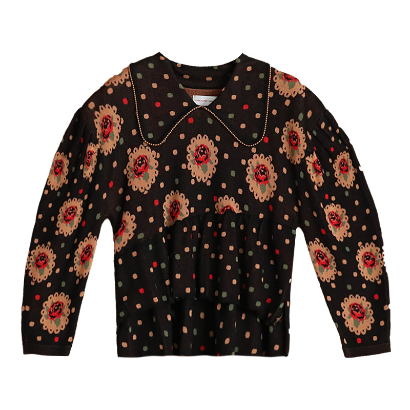 【高捻棉】阁兰秀秋冬新品娃娃领高级提花针织套头衫商场同款女装