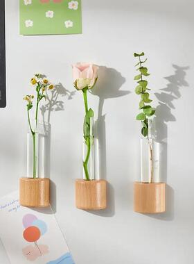 花瓶冰箱贴实木磁吸试管花瓶插花器花束创意装饰壁挂墙面家居饰品