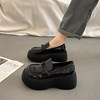 Black platform thick-soled small leather shoes for women, all-match loafers
