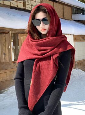春秋仿羊绒慵懒风保暖披肩围巾女