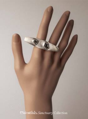 奇虚乐Chicxūlab 火星陨石&月球陨石镶嵌 盾牌素银戒指｜定制款