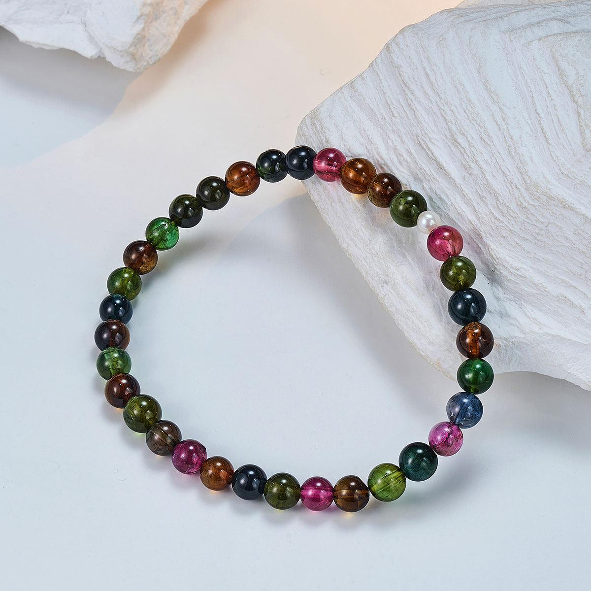 Meluxe美奈【彩虹系列】彩虹碧玺弹力绳淡水珍珠手链,淘宝优惠券,粉丝福利购,淘宝优惠卷