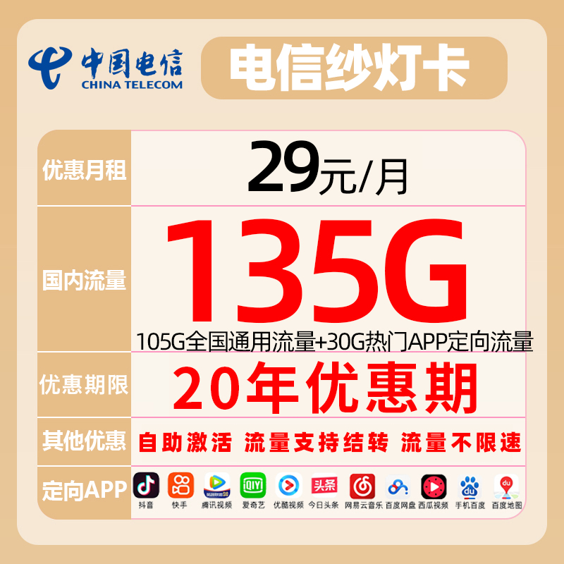 电信流量卡4g5G手机卡电信星海卡电信万象卡纱灯卡上网卡电话卡-图3