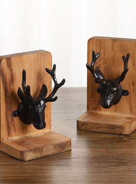 创意铁铸鹿头书靠实木立式书夹