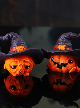 万圣节带帽南瓜头摆件拍照道具