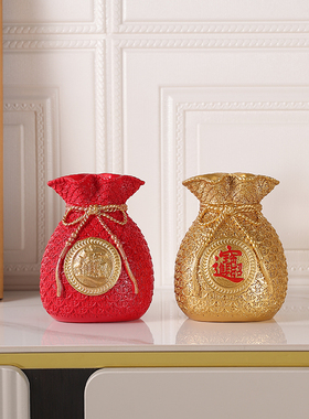 招财福袋插花瓶金色麦穗装饰品