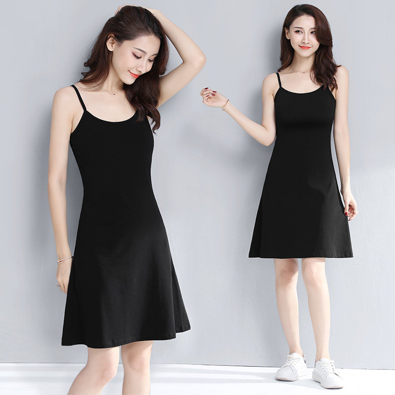 显瘦小黑裙吊带中长款打底夏连衣裙 令妲连衣裙