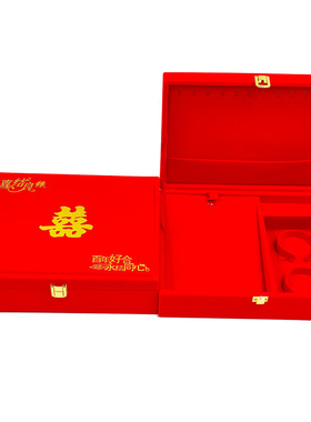 新款首饰盒红绒锦布手镯项链戒指