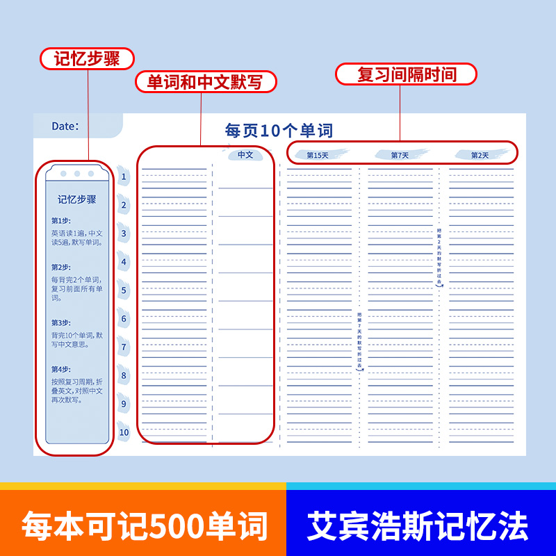 英语单词记背神器【每本可记500个单词】英语单词记忆本艾宾浩斯遗忘曲线默写本小学生初中记背神器三四年级-图0