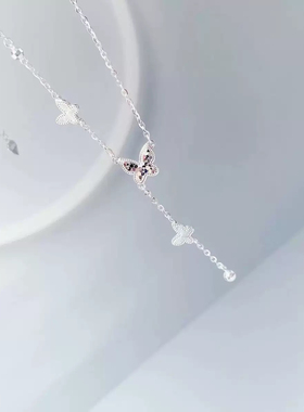 足银999碎冰冰蝴蝶流苏项链女轻奢小众锁骨国风项链爆款