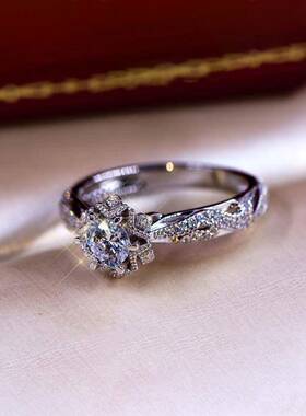 欧美风镂空花朵莫桑石钻戒女款1克拉开口流行指环gr