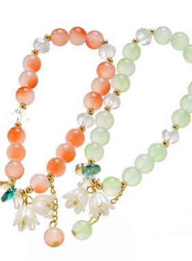 新中式双色圆珠铃兰花闺蜜春夏款成品手链手串grgr