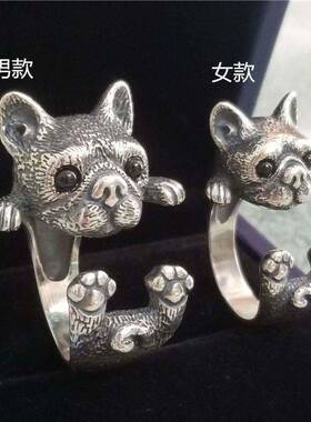 日韩简约可爱小猫小狗开口猫爪猫耳女戒指gr