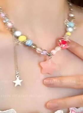 多巴胺粉色爱心双层叠戴项