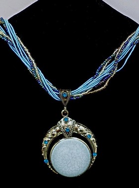 秋冬季潮流女装波西米亚风民族风短款项链石头米珠毛衣链搭配