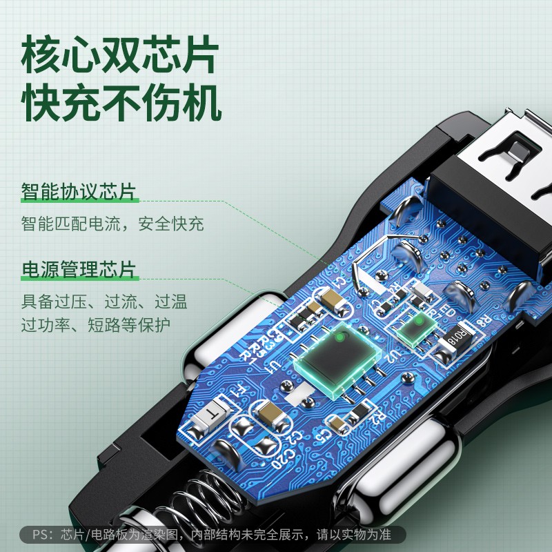 绿联车载手机充电器快充点烟器转换USB一拖二转接插头汽车车充12V - 图3