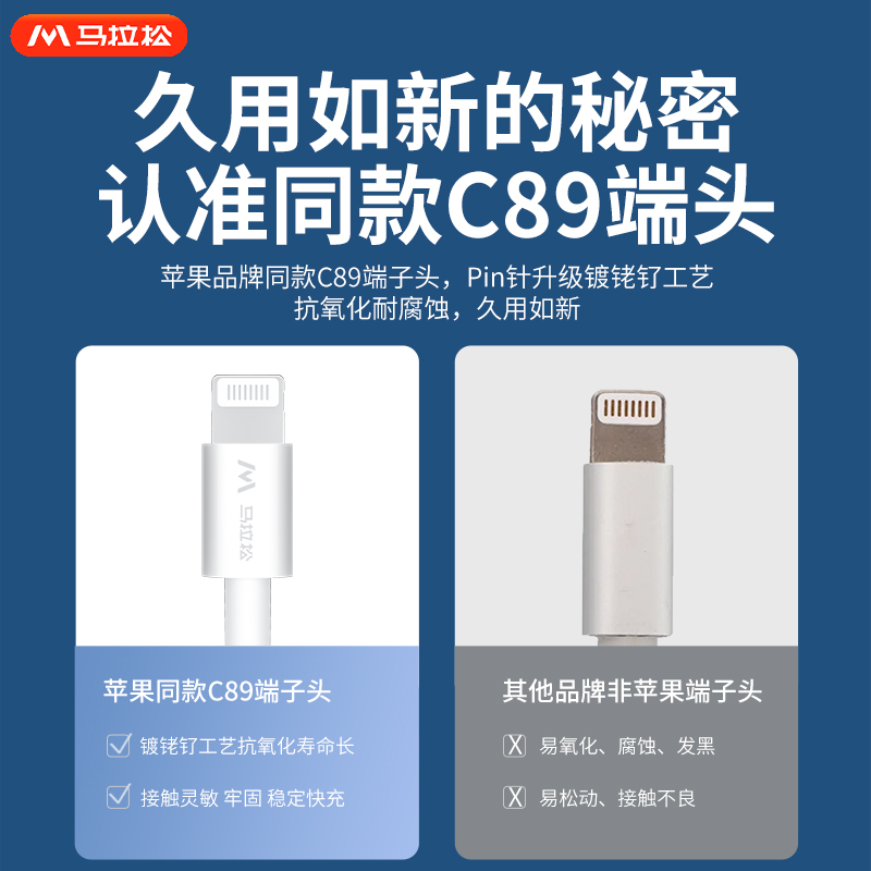 马拉松iPhone14数据线mfi认证适用苹果13Pro12max8xr7plus6s手机11iPad平板pd快充短ios车载2米正品usb充电线 - 图3