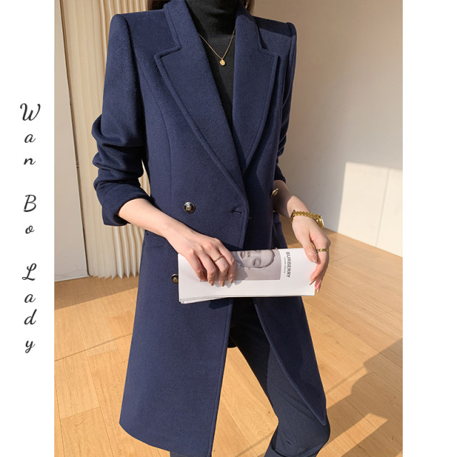 职业毛呢大衣外套女冬季夹棉中长款收腰迎宾制服珠宝店呢子工作服