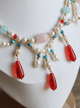 古风汉服新娘项链红水滴唐风配饰