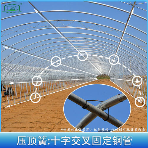 包邮温室大棚配件热镀锌压顶簧钢管卡扣钢丝夹顶弹簧连接管十字卡 - 图0