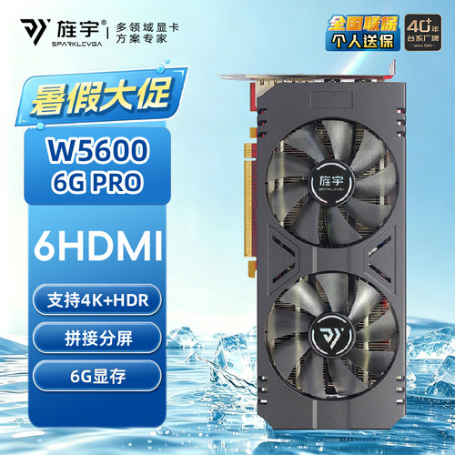 旌宇多屏显卡R7 350/RX570/RX580/RX5600原生6HDMI分屏 复制 拼接 - 图2