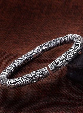 老九门同款合金二响环双龙头手镯男女霸气复古做旧情侣手环双响环