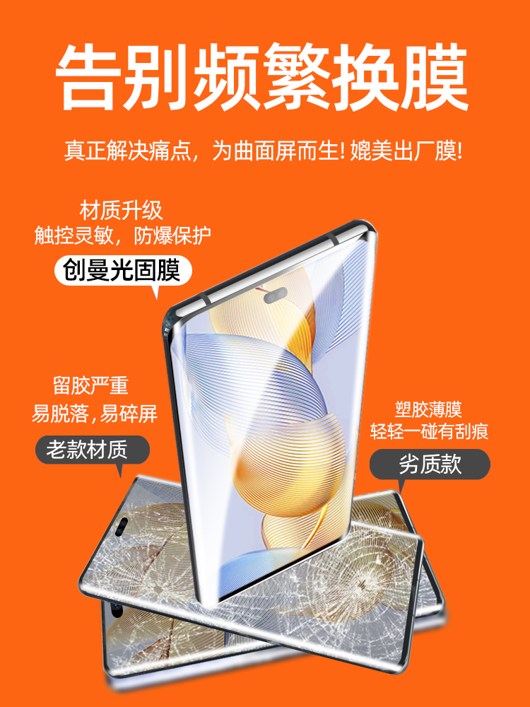 适用荣耀90magic5pro光固膜honor70uv专用膜30全胶50专用prouv手机膜60se的80钢化膜3migac4至臻版x50手机贴 - 图2