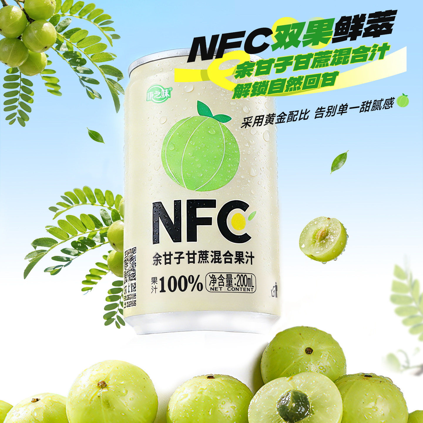 康之味余甘子甘蔗混合果汁210ml*8听霸气玉油柑纯果汁非浓缩饮品