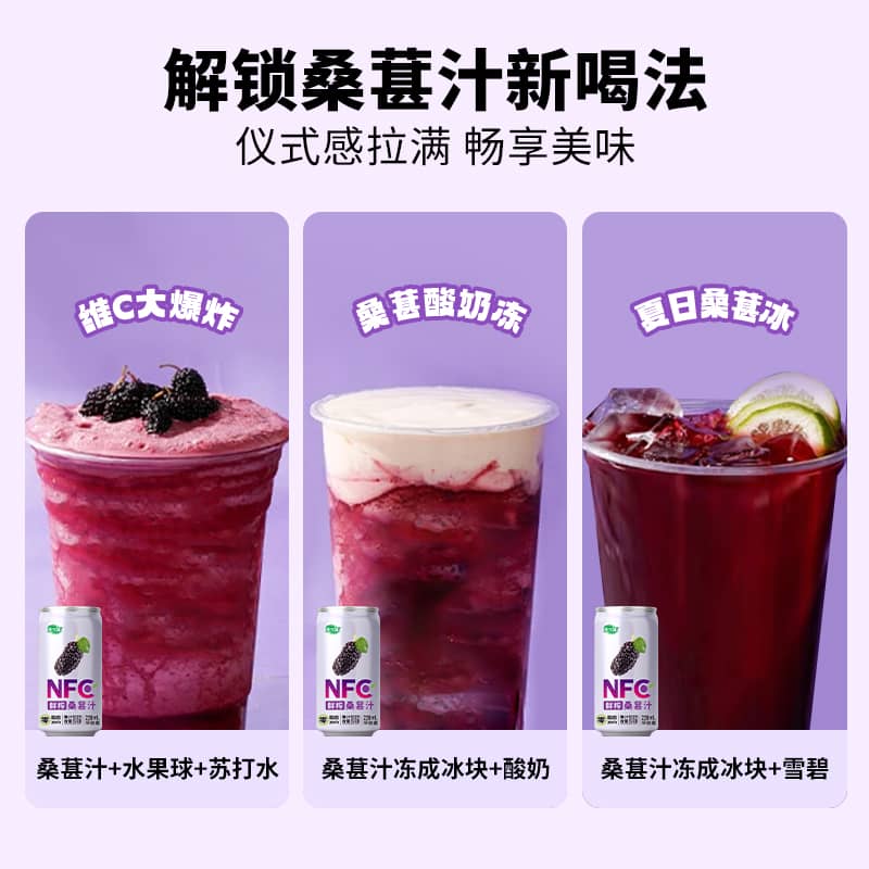 康之味NFC桑葚汁228ML*48听原榨纯果汁无添加100%鲜果汁饮品整箱