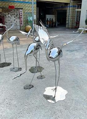 不锈钢鸟丹顶仙鹤白鹭雕塑金属售楼部处公园林水池景装饰摆件户外