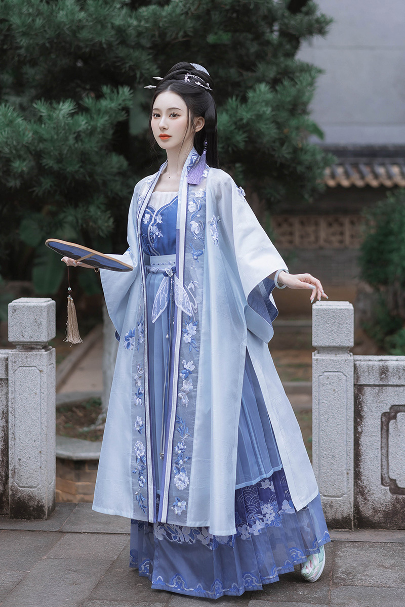 钟灵记阿青:仿长干寺阔袖褙子合围吊带妆花百迭裙汉服女2022夏-图0