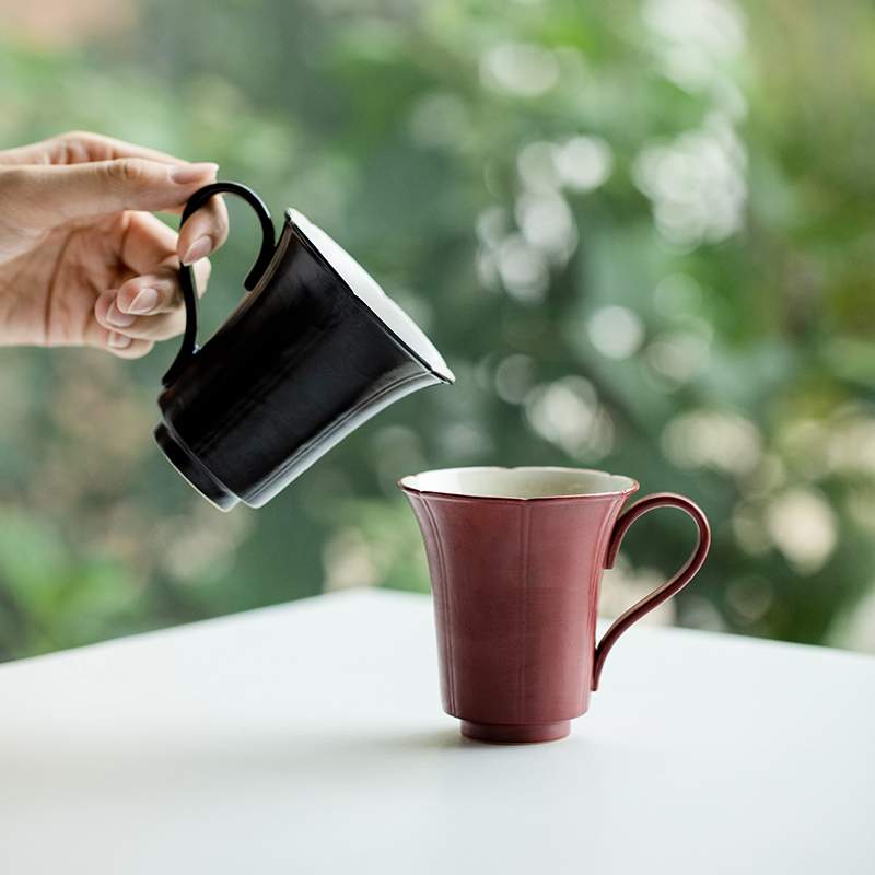 拓土粉引胭脂红单耳马克杯个人杯陶瓷茶杯喝水杯把手个性主人杯子