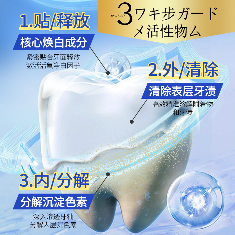 日本全球仓牙贴牙齿美白牙贴去黄洁白亮白牙齿溶渍炫白贴片14对装