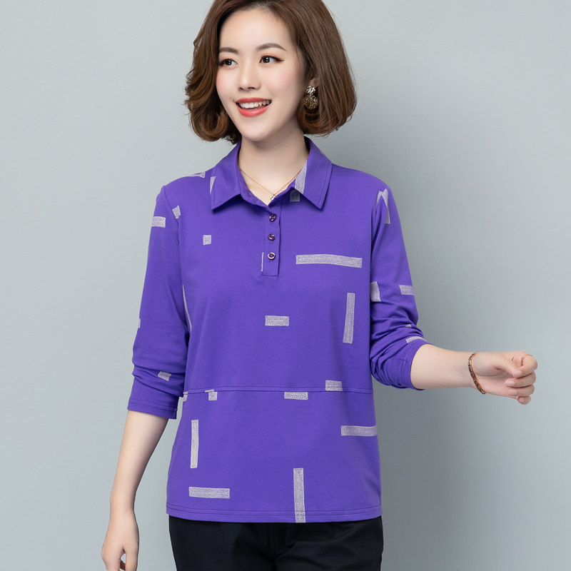纯棉长袖女春秋装40-50岁打底衫 荣赛T恤
