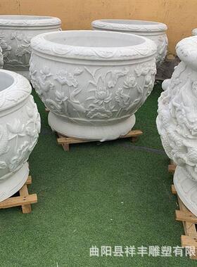 仿古青石雕鱼缸石盆户外庭院家用养鱼荷花石缸多种造型欧式花盆