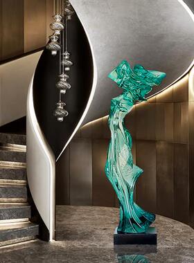 现代抽象透明树脂雕塑酒店客厅样板房玄关软装工艺品大型落地摆件