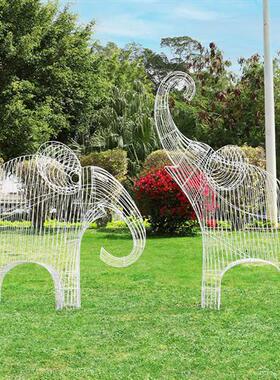 户外不锈钢铁艺镂空大象钢琴马车大提琴雕塑商场景区婚庆装饰摆件