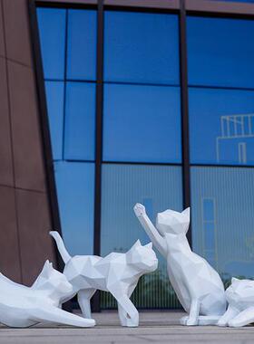 户外落地抽象几何猫玻璃钢雕塑园林景观草坪商场美陈装饰动物摆件