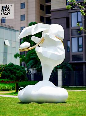 玻璃钢几何兔子雕塑户外公园园林景观售楼处抽象块面大型动物摆件