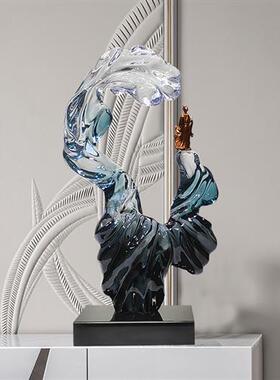 现代样板房客厅玄关轻奢雕塑摆件酒店大堂透明树脂装饰落地艺术品